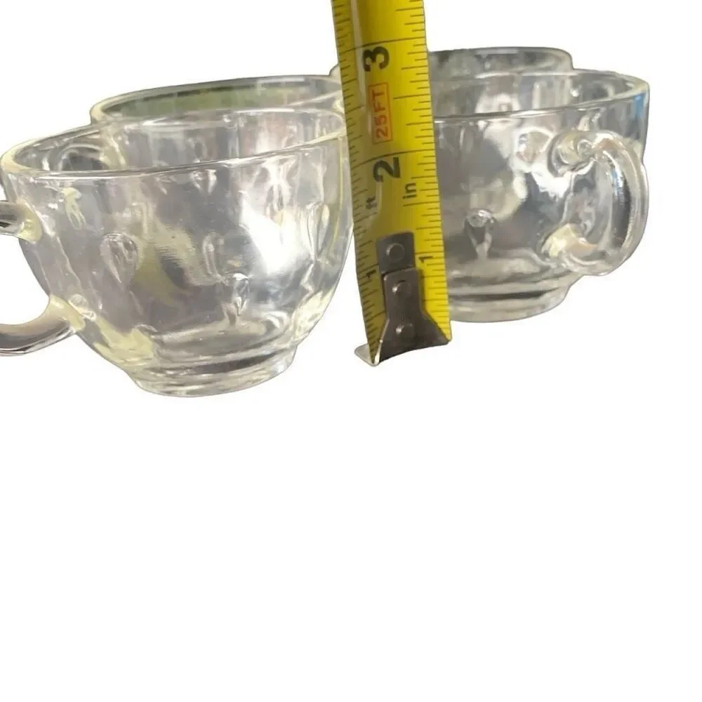 Vintage Hazel Atlas Set Lot of 4 Teardrop Clear Glass Mid Century Teacups Style